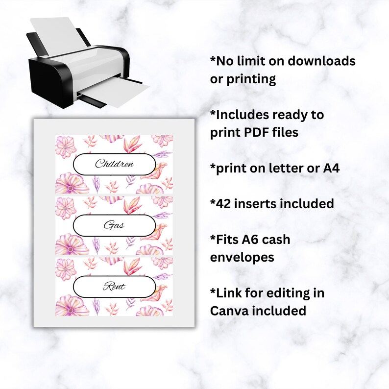 42 Budget Binder Category Inserts for Cash Envelope Stuffing, DIY