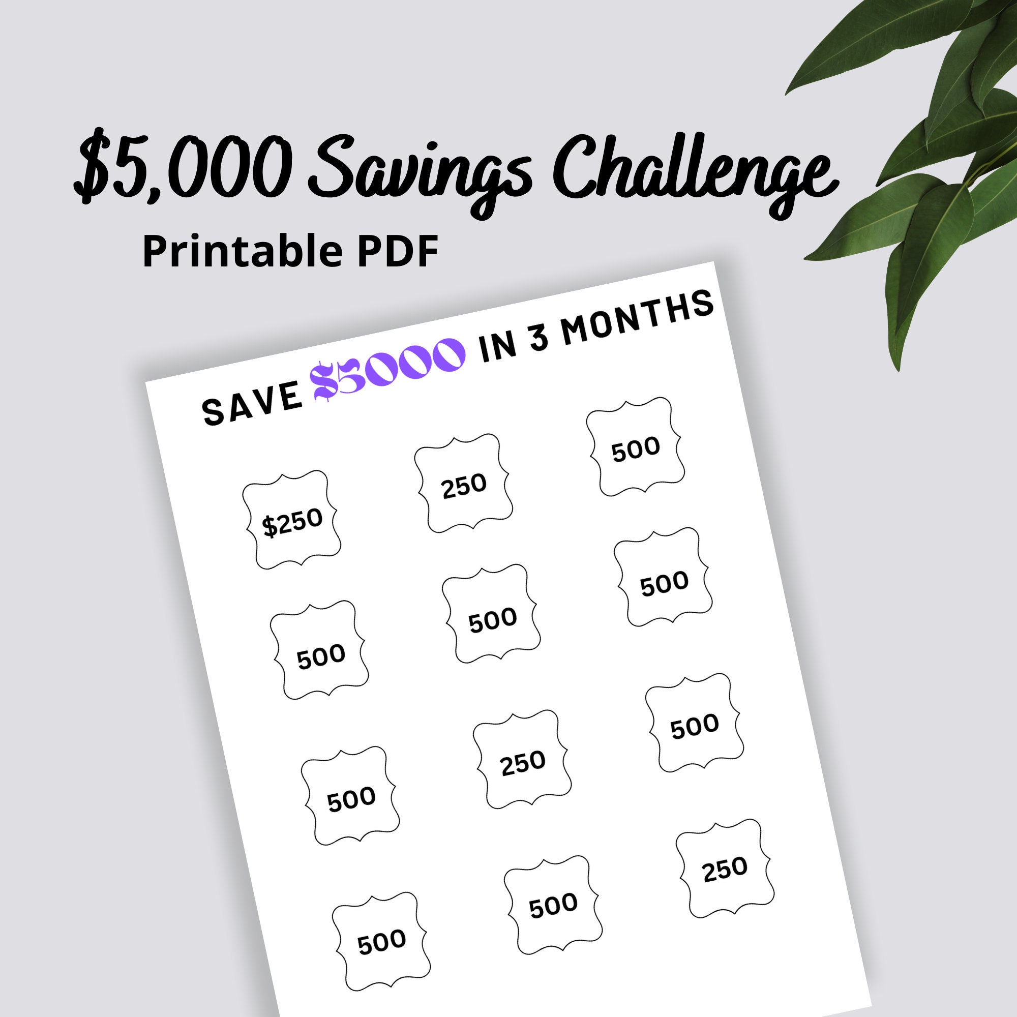 5K Savings Challenge Printable Worksheet Template Savings - Etsy