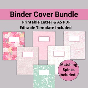 6 cubiertas y lomos de carpeta, plantilla de Canva editable, PDF imprimible, cubierta de agenda DIY, carpeta personalizada, separadores de carpeta, carpeta de libros de cocina