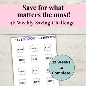 5K Savings Challenge Printable, Save 5000 Dollars in 12 Weeks, Weekly Money Saving Tracker PDF, Emergency Fund, Budget Binder Insert