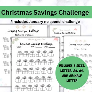 Christmas Savings Tracker Printable, January No Spend Challenge template, winter cash envelope stuffing, Budget challenge, Color-in Tracker
