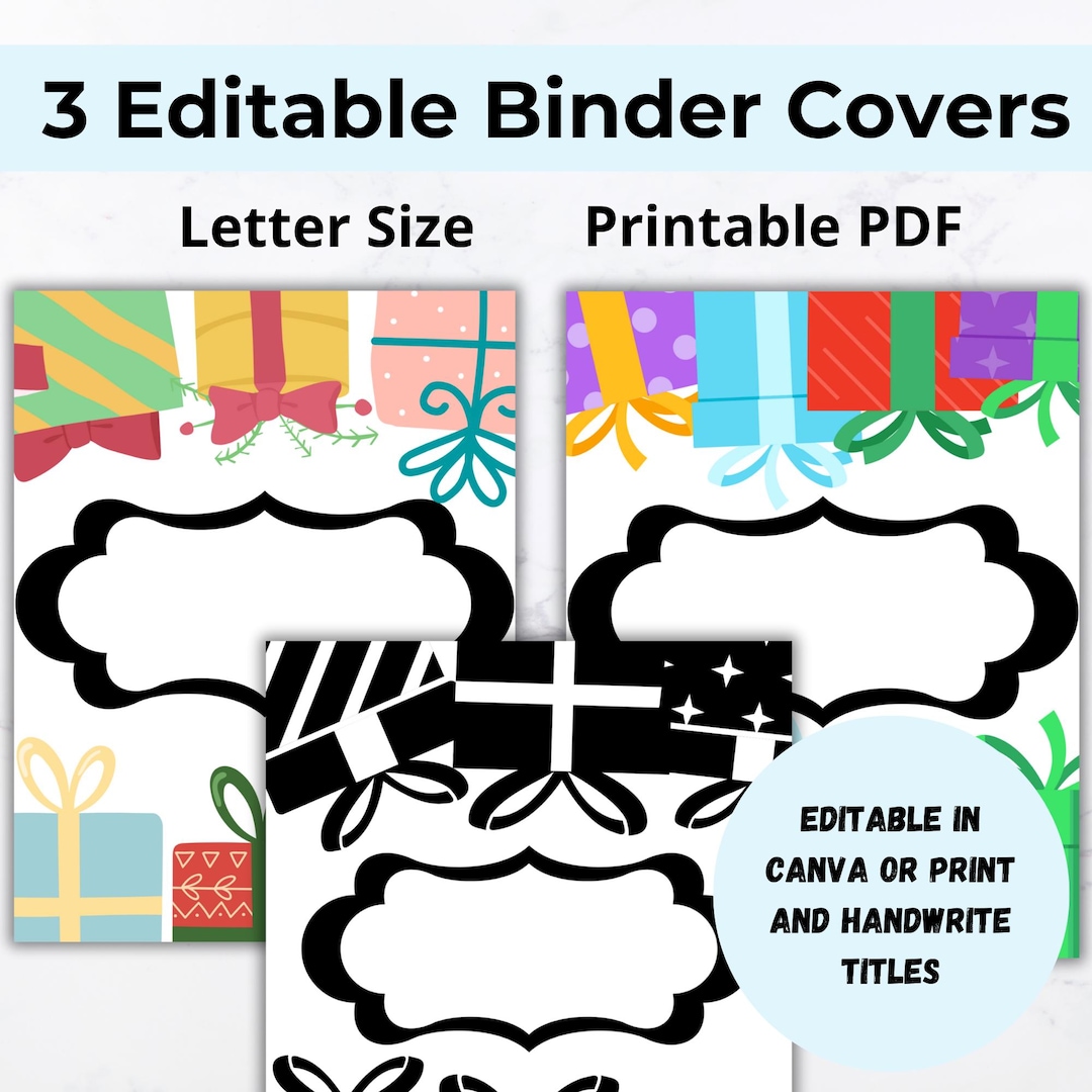 3 Binder Cover Printable, Matching Binder Spines, Editable Canva ...