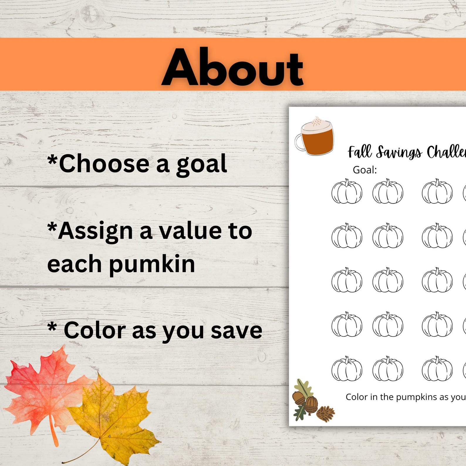 Fall Tracker Form Blank Pumpkin Savings Challenge Printable, Fall Budget Tracker PDF ...