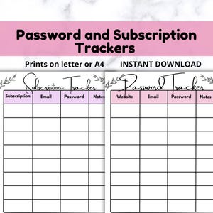 Subscription Tracker, Expense Tracker set, Membership Tracker, Monthly Bill Log, Budget Binder, password Keeper Planner insert, Bill Tracker