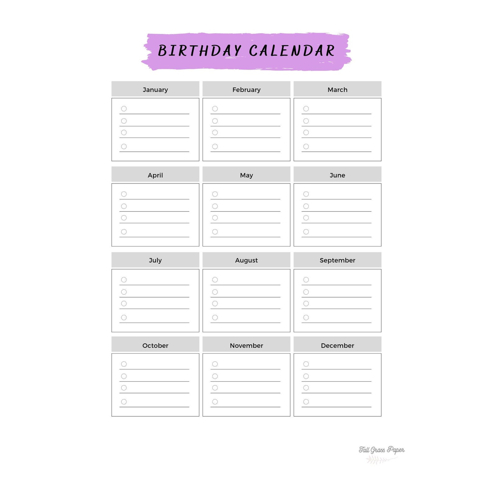 PDF Birthday Calendar Printable Template Important Date - Etsy México