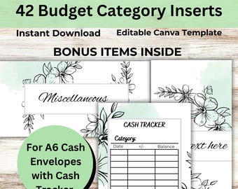 Raccoglitore di budget, categoria Inserisci etichetta dashboard, imbustamento mensile contanti, raccoglitore di budget, tracker contanti A6, modello Canva modificabile