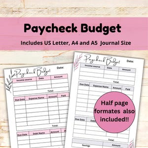 Paycheck Budget Printable, Bill Tracker, Weekly Budget by Paycheck Planner, budget binder insert