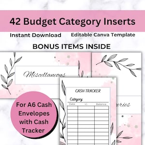 A6 Printable Dashboards, Budget Category Cards, Cash Envelope Stuffing Insert, budget Binder, sinking fund tracker, editable Canva template