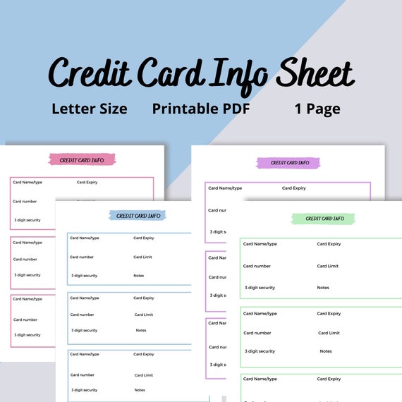 Printable Credit Card Information Sheet PDF Template Home Etsy Printable Credit Card Information Sheet PDF Template Home Etsy