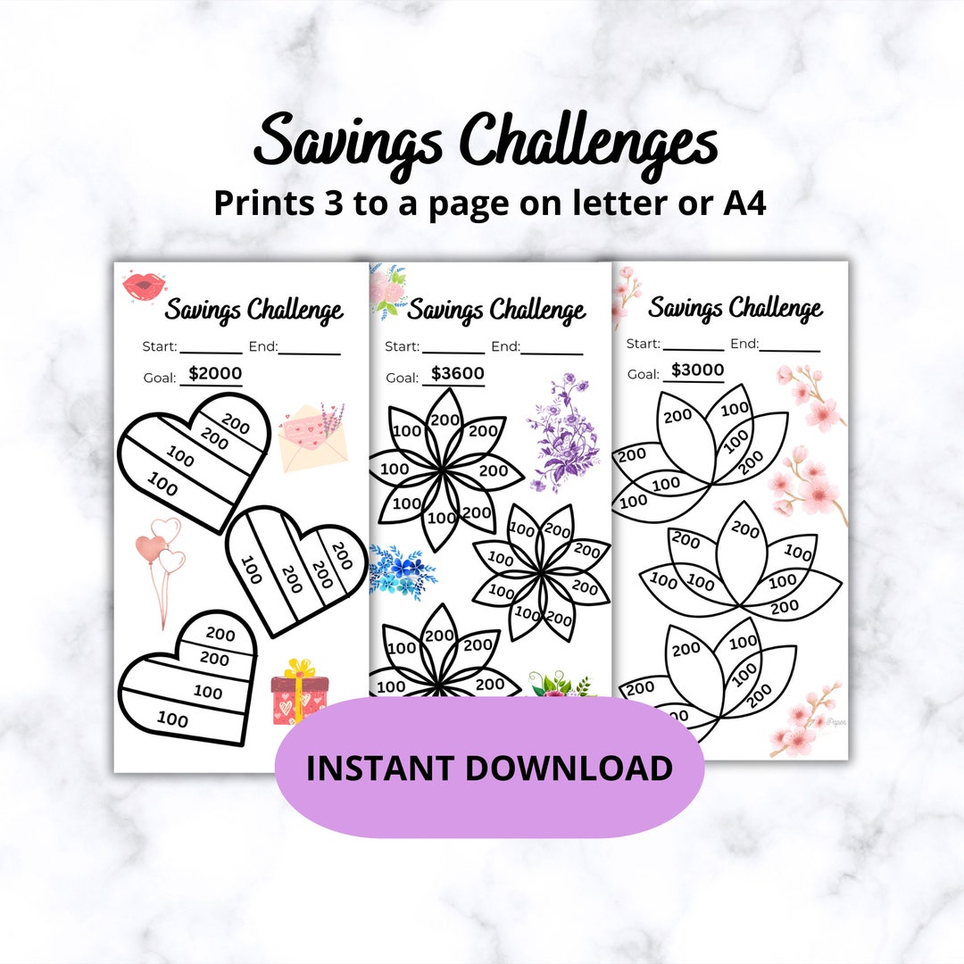 A6 Mini Savings Challenge Bundle Printable, Savings Goal Worksheet ...