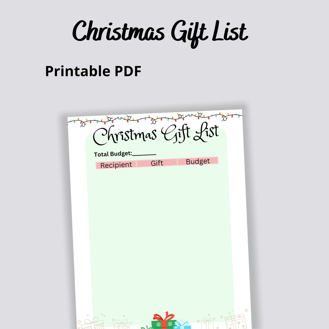 Printable Christmas Gift Shopping List PDF Template Christmas Etsy
