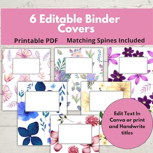 Budget Binder Cover Printable, Bold Floral Binder Covers and Spines, Purple Pink Blue, Cash Envelope Binder, Saving Planner Cover, 6 Designs