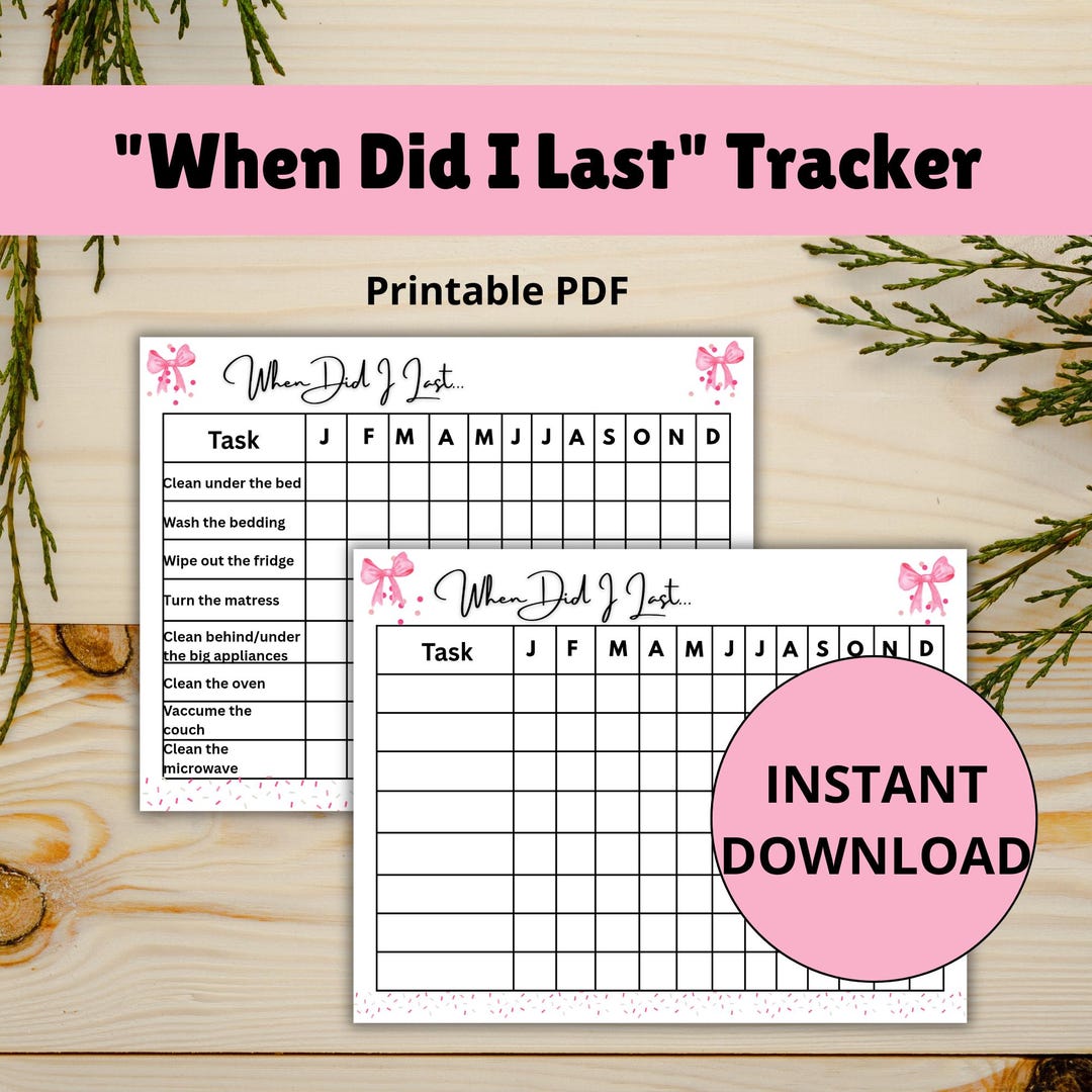 Cleaning Tracker Printable, When Did I Last Chore Checklist, Home ...