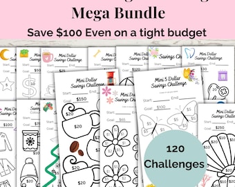 Mega Savings Challenge Bundle, Low Income Saving Trackers, Budget Binder Inserts, Cash Stuffing Printable