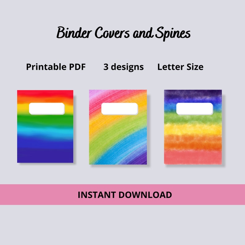 Printable Editable Rainbow Binder Covers Editable Canva Etsy