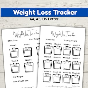 Weight Loss Tracker Bundle, A5 Planner Insert, Health Tracker Printable, Weight In Tracker, Fitness Journal Page, Weight Loss Planner
