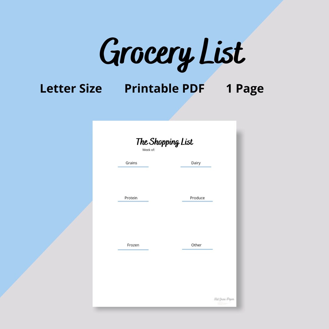 Printable Grocery List PDF Worksheet Template Grocery Etsy Printable Grocery List PDF Worksheet Template Grocery Etsy