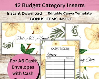 Budget Binder Category Insert Label Dashboard, cash envelope stuffing, budget Binder, sinking fund, A6 cash tracker, editable Canva template