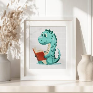 Dinosaur Reading a Book Cross Stitch Pattern| PDF Patterns | Digital files | Instant Download