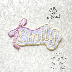 Personalised Iron-On Name with a Ribbon bow Patch: Embroidered Felt Label for Kids