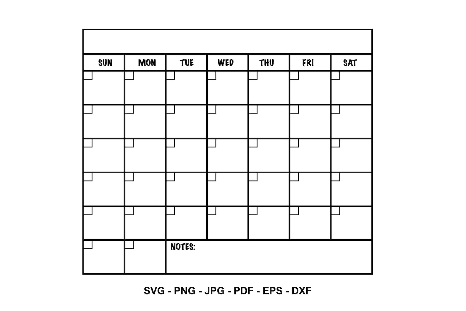 Monthly Calendar SVG, Printable Wall Calendar, Planner SVG, Blank ...