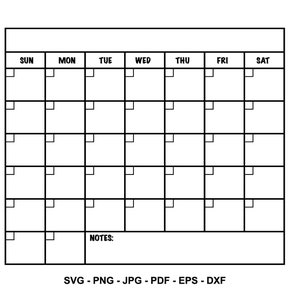Monthly Calendar SVG, Printable Wall Calendar, Planner SVG, Blank ...