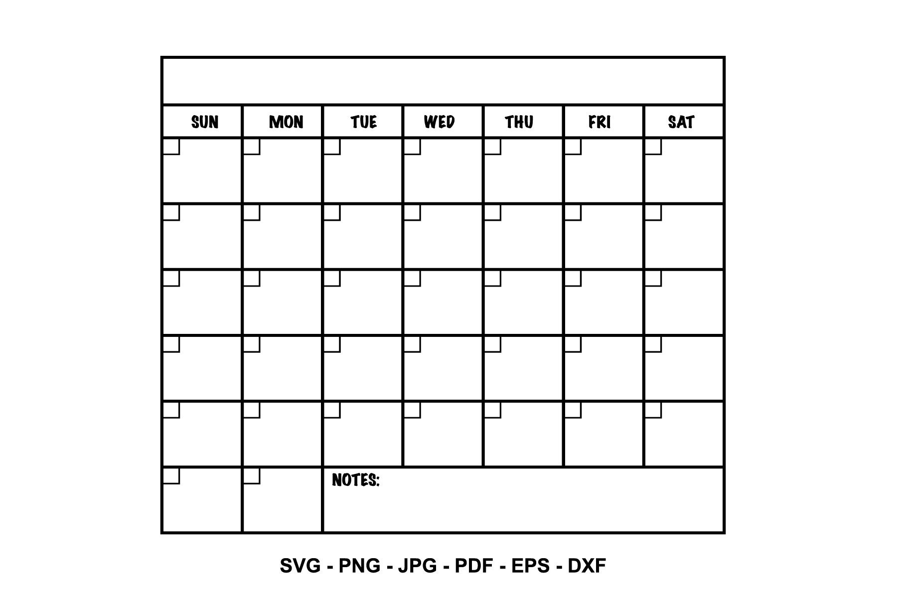 Monthly Calendar SVG, Printable Wall Calendar, Planner SVG, Blank ...