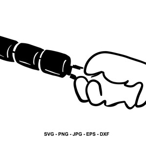 May include: Black and white illustration of a hand holding a skewer with three cylindrical food items. The image is a simple line drawing, suitable for various design applications. The text "SVG - PNG - JPG - EPS - DXF" is at the bottom.