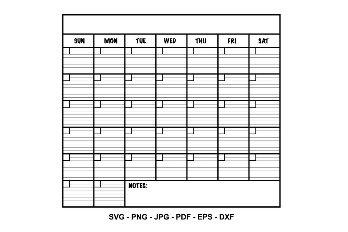 Monthly Calendar SVG, Printable Wall Calendar, Planner SVG, Planner SVG ...