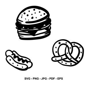 Fast Food Svg, Hot Dog SVG, Hamburger Svg, Cricut, Cut File, Silhouette, Digital Stamp, Decal Sticker, Digital Download, Instant Download