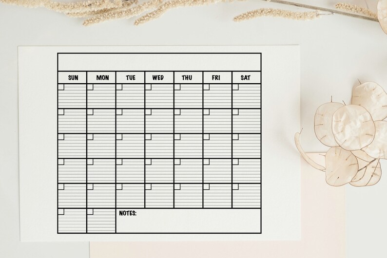 Printable Monthly Calendar SVG, Blank Wall Planner, Cut Dile for Cricut ...