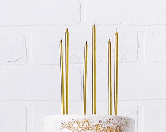 Grandes bougies d'anniversaire dorées fines | Bougies d'anniversaire longues | Longue durée de combustion | Anniversaire d'or | Joyeux anniversaire | Bougies pour gâteau | Chandelle trempée
