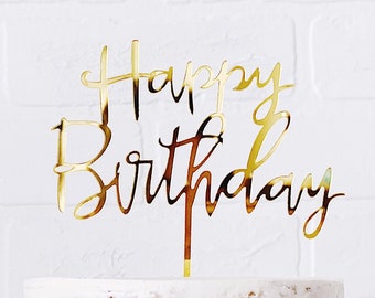Cursive Happy Birthday Cake Topper - Acrylic Mirror Finish | Party Decoration | Happy Birthday | Birthday Party | More Colours Available