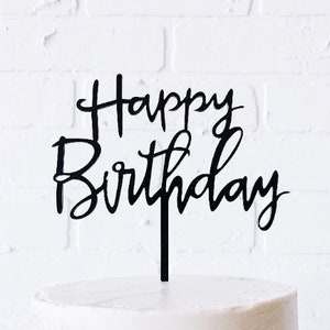 Happy Birthday Cake Topper - Schwarze Schreibschrift - Happy Birthday | Party Dekoration | Alles Gute zum Geburtstag | Geburtstagsfeier | Kuchen | Weitere Farben erhältlich *