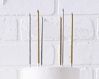 Slim Tall Gold and Silver Birthday Candles | Long Birthday Candles | Celebration Candles | Happy Birthday | Cake Candles | Dipped Candle