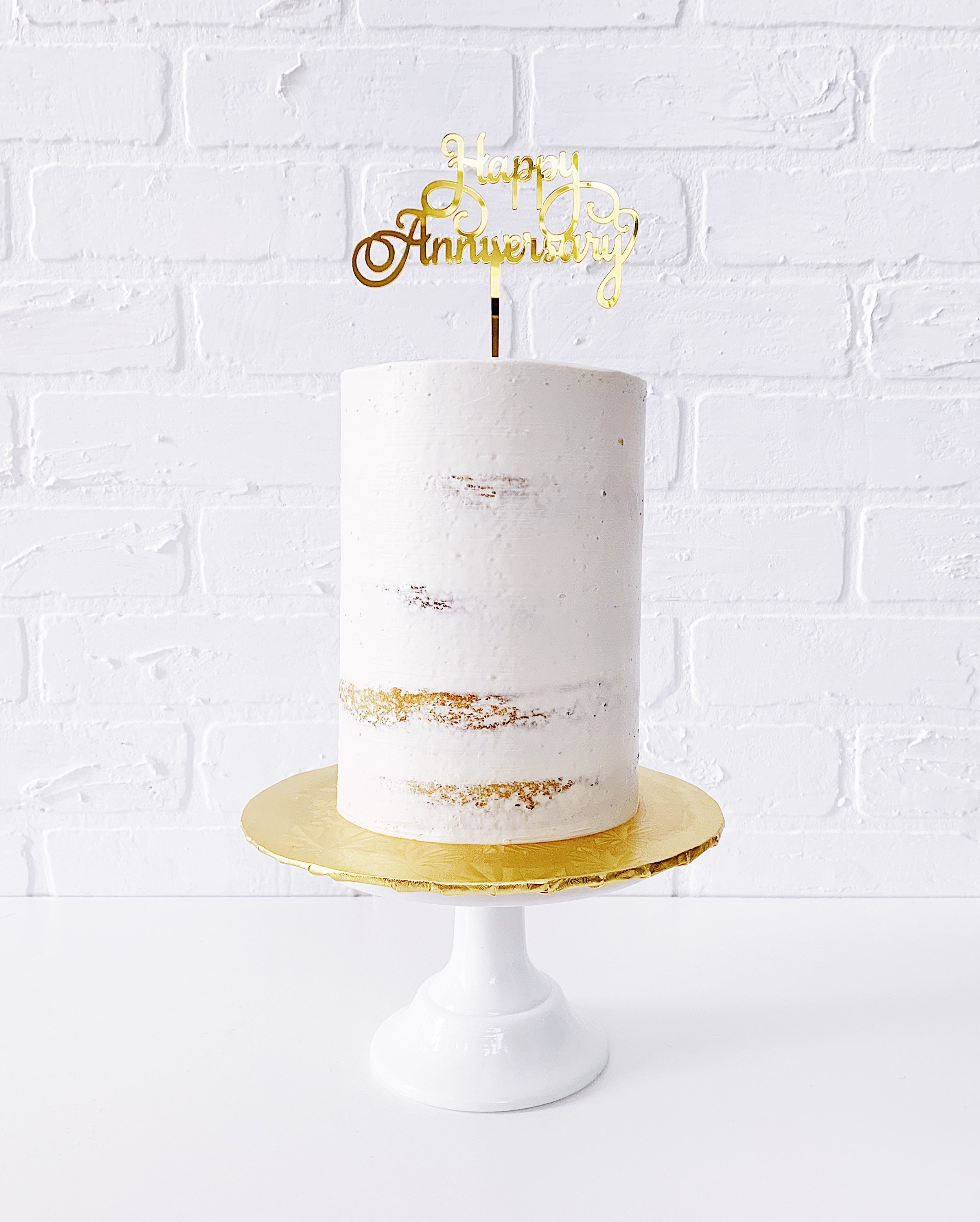 Happy Anniversary Cake Topper - Mirror Gold Acrylic, 6.2x6.5 Inches, For Wedding, Company, Birthday Party Decor