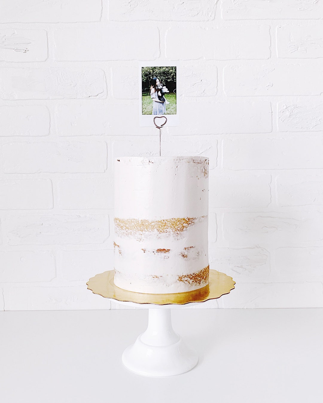 Wired metal custom photo cake topper heart photo topper photo
