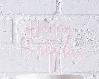 Pastelkleurige Happy Birthday-taarttopper - Feestdecoratie | Fijne verjaardag | Verjaardagsfeestje | Topper | Taart | Meer kleuren beschikbaar