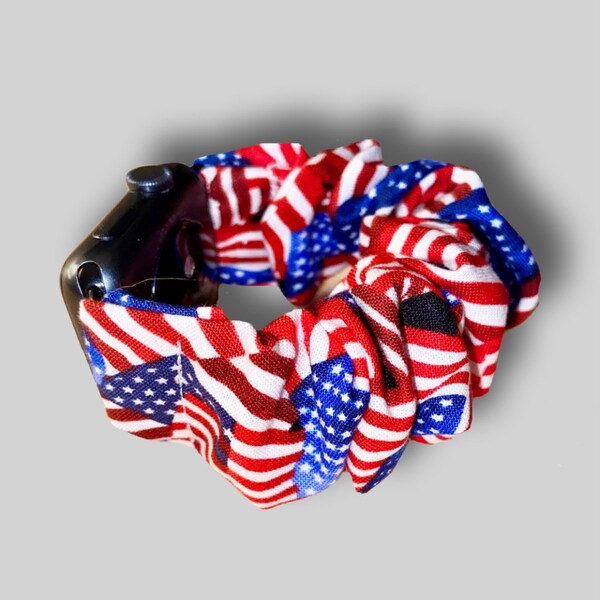 American Flag Apple Watch Scrunchie Band Red White Blue Stars & Stripes Strap Americana United Stated of America Samsung Galaxy