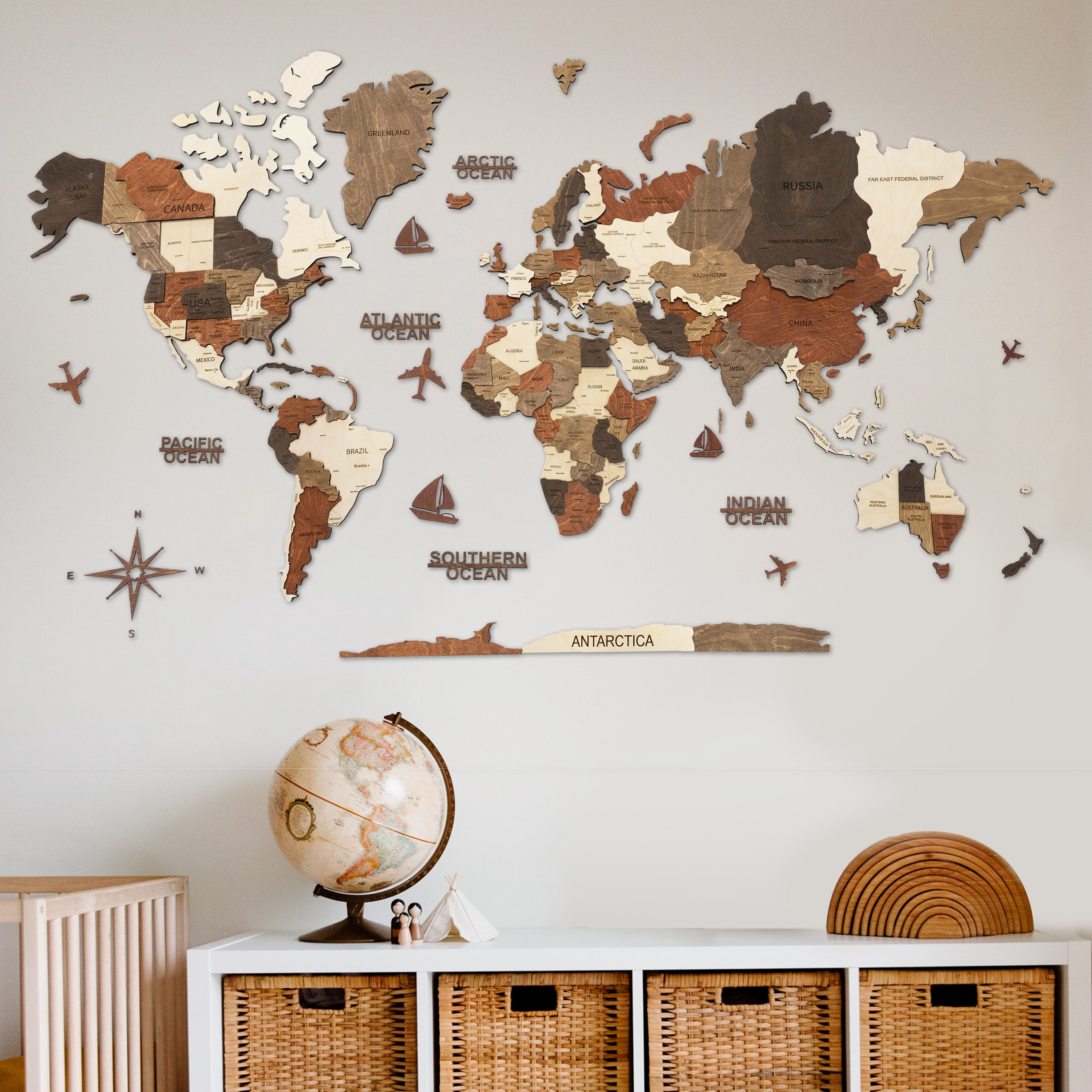 Weltkarte Holz Wand