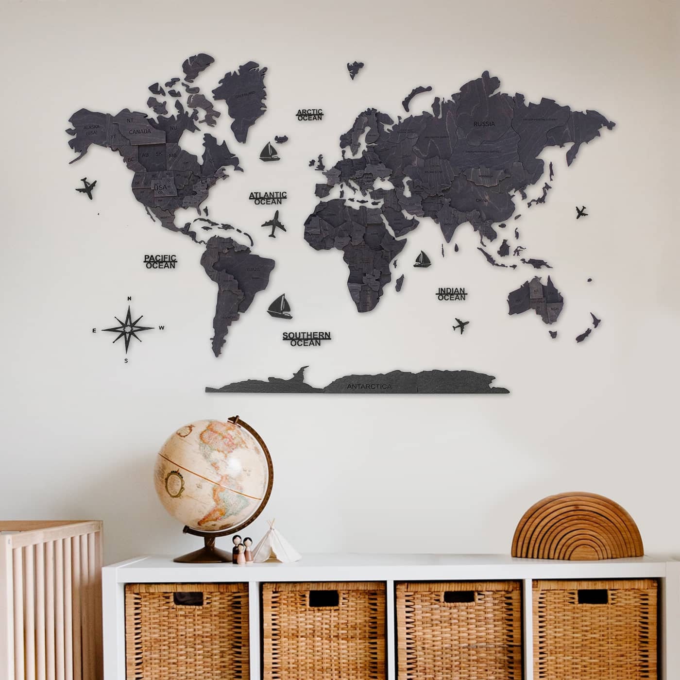 3D Black World Map Wood Map Wood Wall Art Wooden World Map Etsy