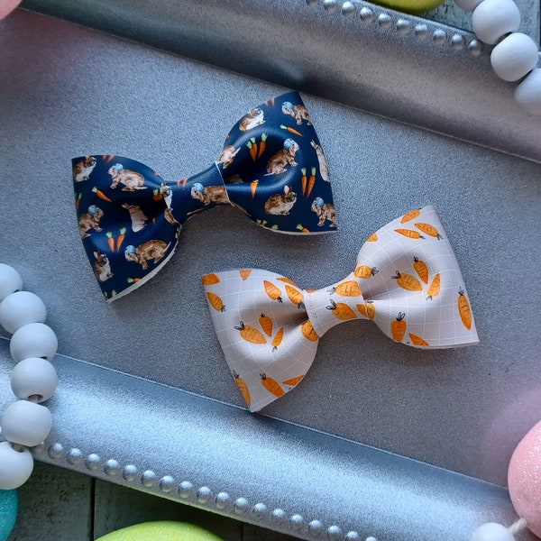 Boys Easter Bow Ties - Set of 2 bow ties on alligator clip, Easter accessories for boys, clip on bow tie, bunnies and carrots bow ties