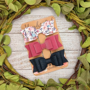 Floral Hair Bow Set, hair bow variety pack, fall hair accessories, coordinated hair bow set, baby shower gift, bows for girls