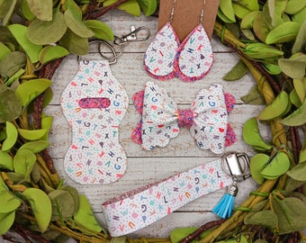 ABC School Accessories, back to school bow, teacher accessory, gift for teacher, chapstick holder and wristlet, accessories for girls