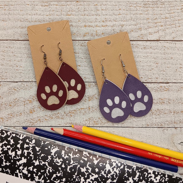 Paw Print Earrings, school mascot earrings, earrings for teachers, custom paw print earrings, earrings for dog lover, cougar paw earrings