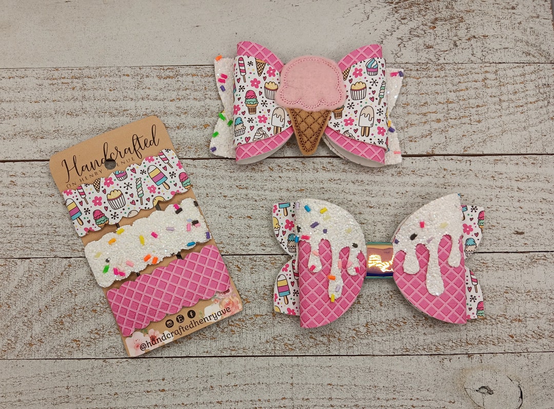 Ice Cream Cone Hair Bow Ice Cream Drip Bow Snap Clip Set Etsy