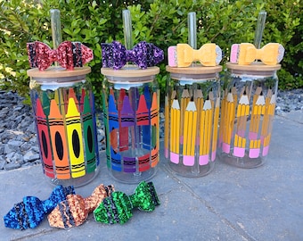 Teacher Glass Can, Pencil cup, Crayon cup, personalized teacher gift, teacher appreciation gift, end of year teacher gift, new teacher gift