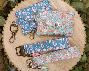 Card wallet & wristlet keychains, spring floral accessories for women, small business business card wallet, peony print, Mother's Day gift
