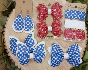 Patriotic Unicorn and Rainbows Hair Bows, 4th of July accessories, military homecoming, Memorial Day, red white and blue bow, snap clip set