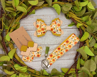 Sunflower hair accessories, sunflower bow, fall accessories, sunflower earrings, sunflower wristlet, sunflower mommy & me, family photo bow